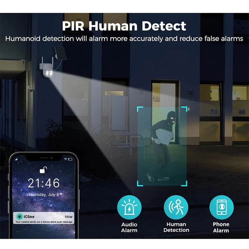 Hiseeu 4MP 2K HD Solar PTZ WiFi Sicherheitskamera, PIR Bewegung, Farb-Nachtsicht, Zwei-Wege-Audio, IP66 wasserdicht, iCSee APP