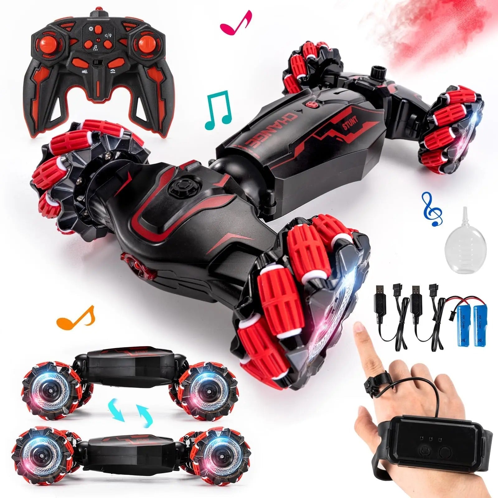 RC Stunt Auto 4WD mit Handsteuerung 360° Drehung LED Musik Spray bis 25km/h