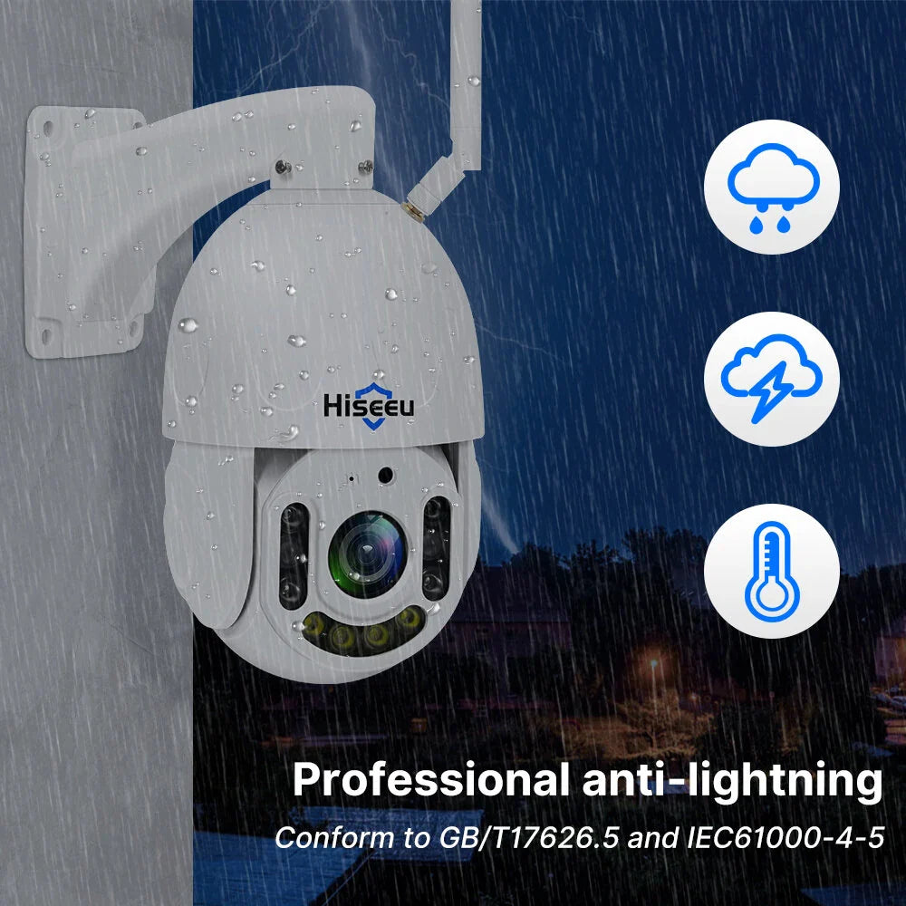 Hiseeu 5MP WiFi PTZ Kamera, 30X Zoom, Farb-Nachtsicht, 2-Wege Audio, IP66 Wasserdicht, Gesichts- & Humanoiderkennung, 2D/3D Rauschunterdrückung, ONVIF 2.0, H.265 Außen-Sicherheit