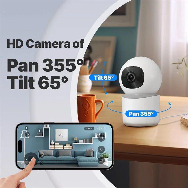 MoesHouse 3MP HD WiFi PTZ Sicherheitskamera - Indoor Infrarot Nachtsicht, Bewegungserkennung, Zwei-Wege-Intercom