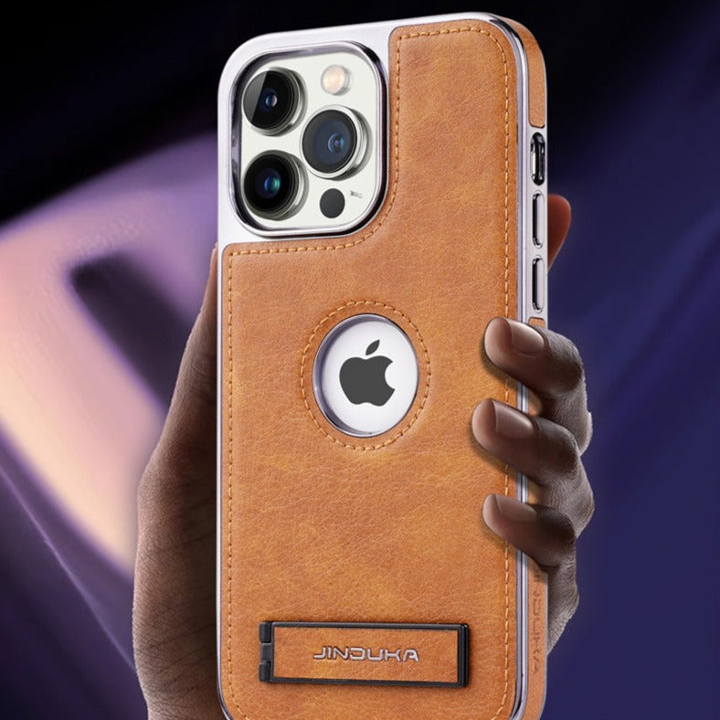 Echtes Leder-Telefonetui mit verstecktem Ständer, Fallschutz