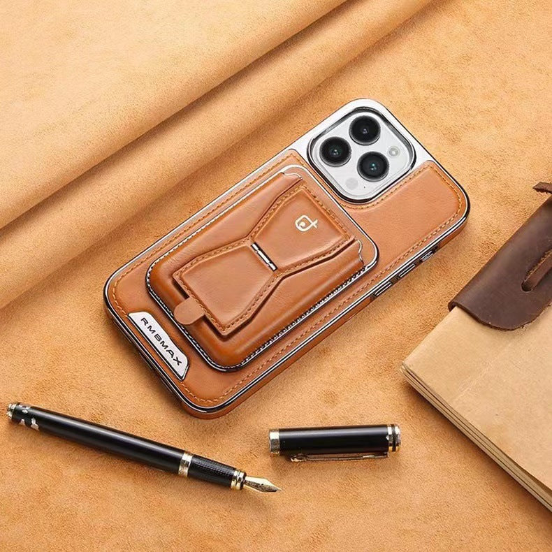 Leder Handyhülle mit magnetischem Kartenhalter und Ständer