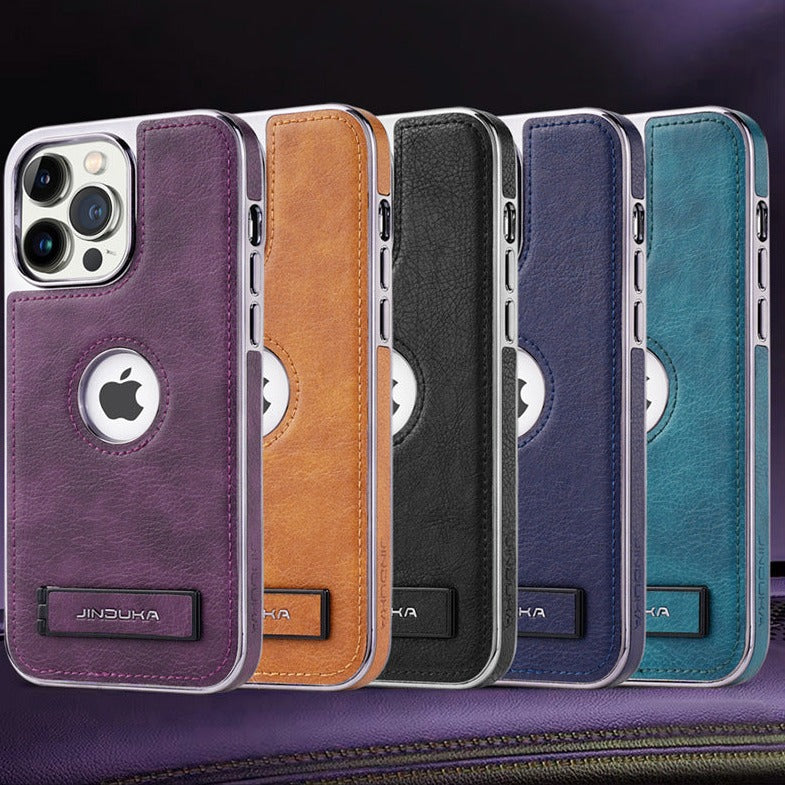 Echtes Leder-Telefonetui mit verstecktem Ständer, Fallschutz