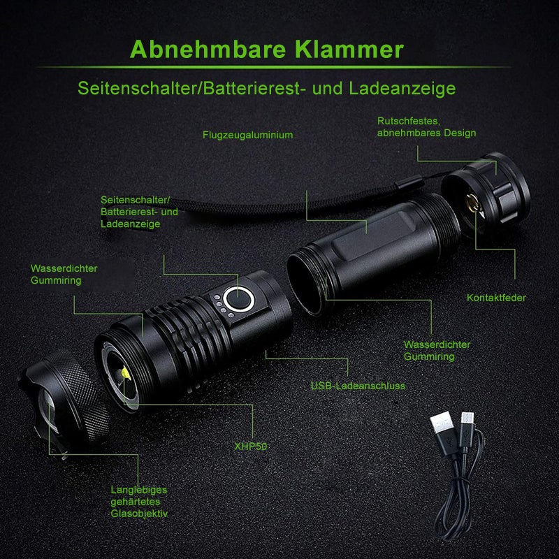 NightVision Pro™ LED-Taschenlampe | 12.000 Lumen | Wasserdicht & Wiederaufladbar