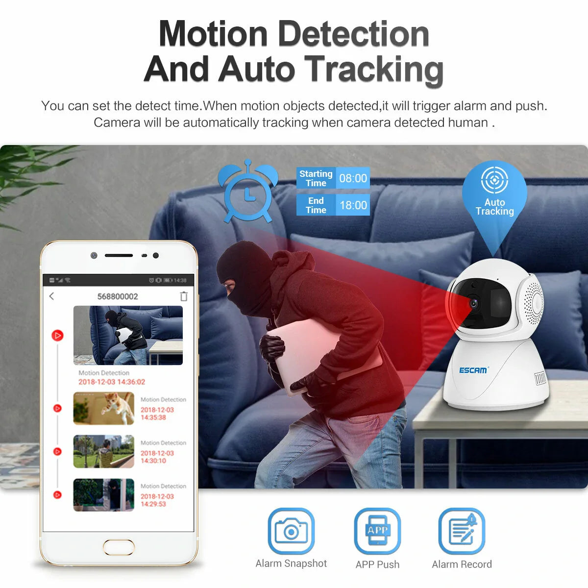 ESCAM PT201 1080P Dual-Band WiFi IP-Kamera mit automatischer Verfolgung, Cloud-Speicher, Zwei-Wege-Audio und intelligentem Nachtsichtmodus
