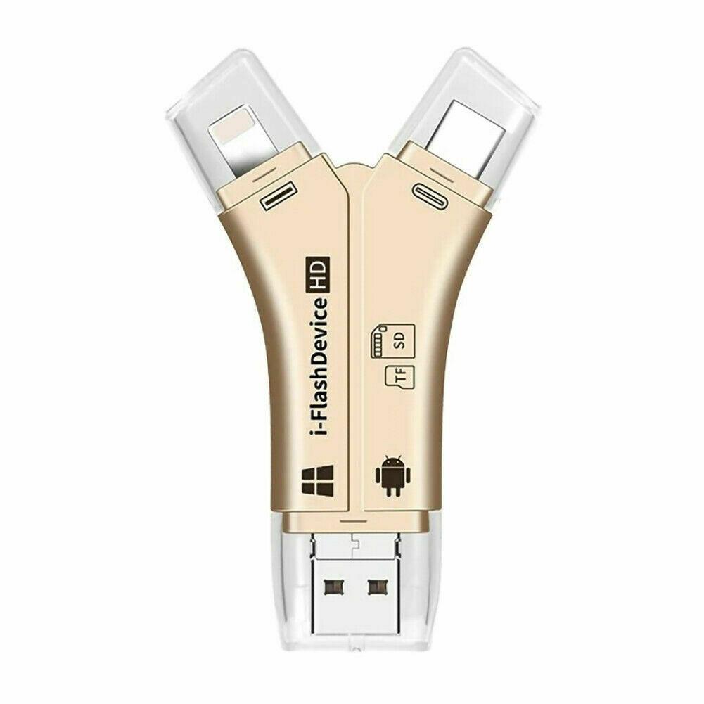 4-in-1 SD/Micro SD-Kartenleser für iPhone, iPad, Android & Computer – USB/Micro USB/Typ-C/Lightning, Erweiterung von Speicher bis 128GB