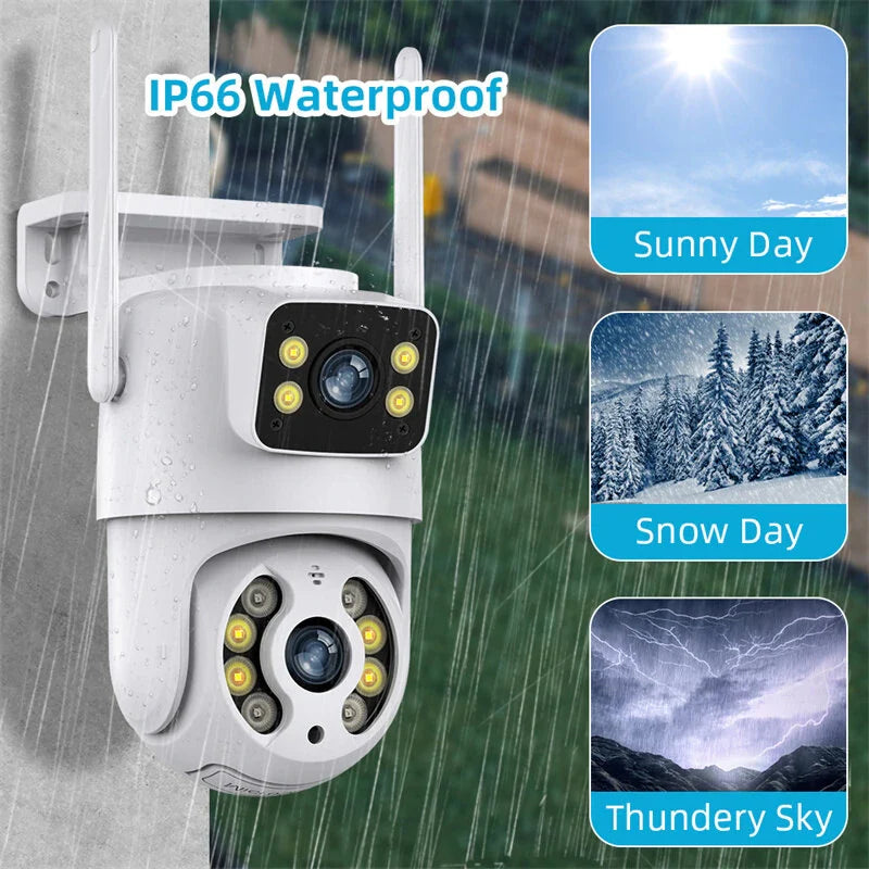 4K Wifi PTZ Überwachungskamera - Hiseeu WS318, Dual-Linse, 6MP, 4X Zoom, KI Menschenerkennung, IP66 wasserdicht, kabellos, Außenbereich Sicherheit, EU-Stecker