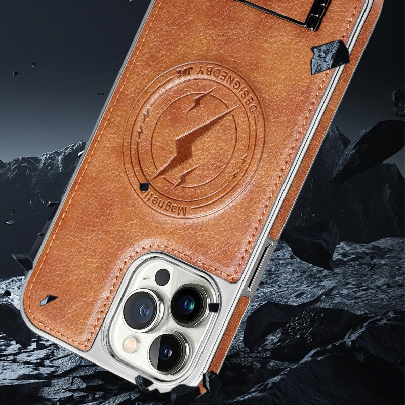 Premium Leder Magnetische Handyhülle mit Eingebautem Ständer