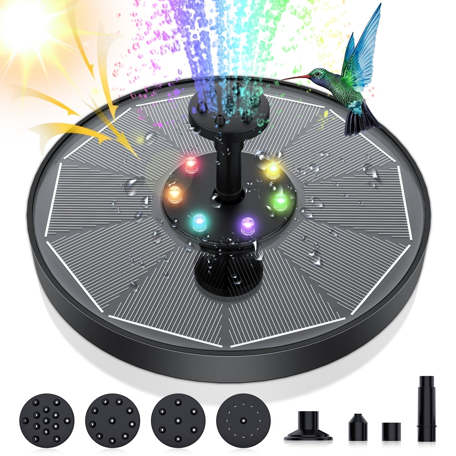 Solar Springbrunnenpumpe für Garten – Ohne Strom, 4 Düsen, 50 cm Höhe, für Vogelbad & Teich