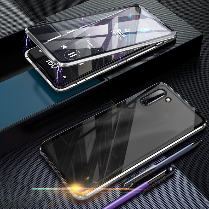 Magnetisches gehärtetes Glas doppelseitige Handyhülle für Samsung