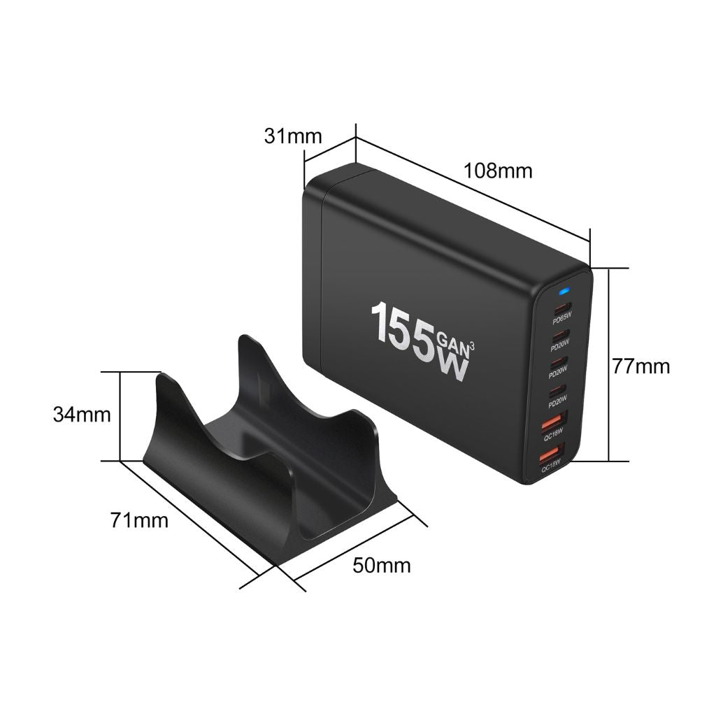 155W GaN 6-Port USB-C Ladegerät