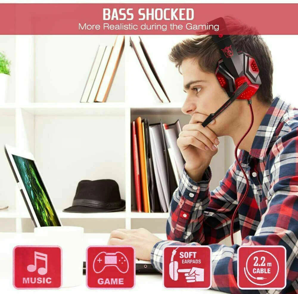 3.5mm Gaming-Headset Mikrophon LED Kopfhörer Stereo Bass Surround Für PC PS4 Xbox One