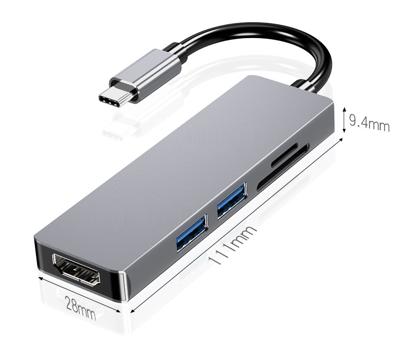 5-in-1-USB-C-Hub: Wesentliche Erweiterung mit HDMI 4K, USB 3.0 und SD-Kartenlesern – SD/MicroSD-Kartenleser – ideal für MacBook, Chromebook und weitere USB-C-Geräte