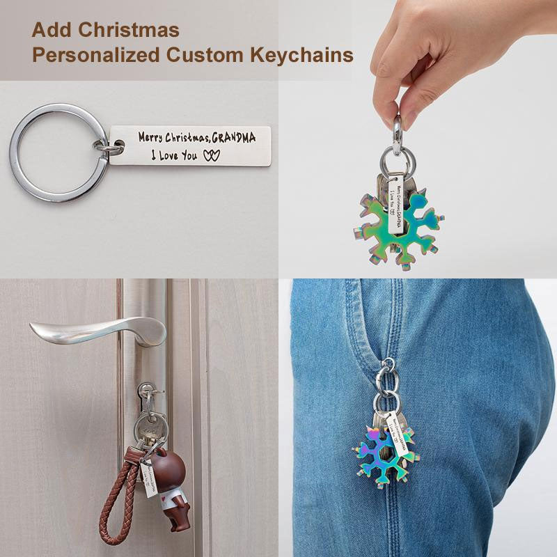 Personalisierter Weihnachts-Schlüsselanhänger & 18-in-1 Schneeflocken Edelstahl-Multitool