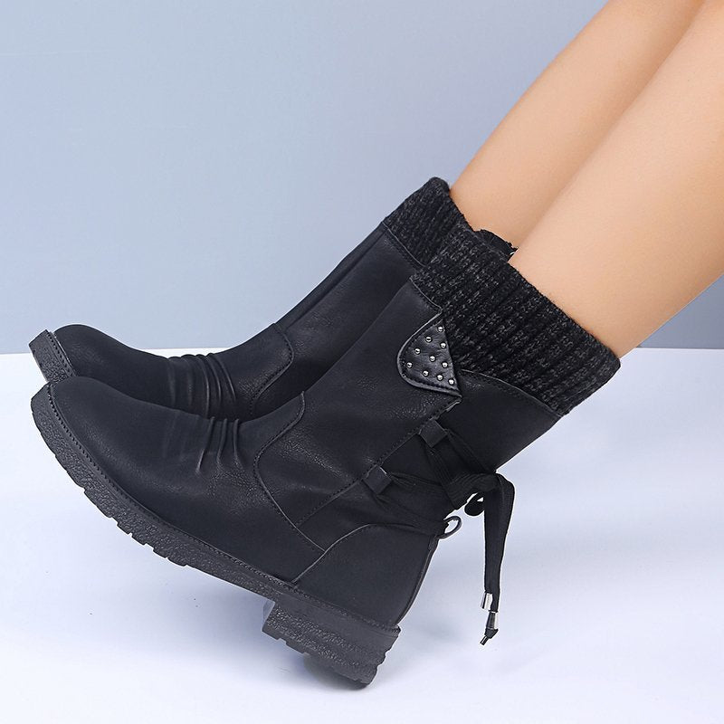 Bequeme Damenstiefel mit niedrigem Absatz und halbhoher Wadenlänge