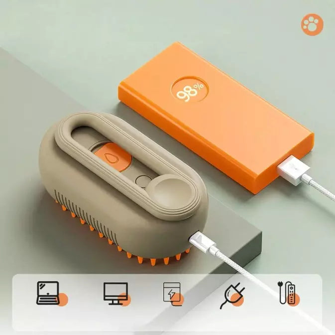 Dampf Haustierbürste mit Sprühfunktion, silikonbeschichtete Borsten & USB wiederaufladbar