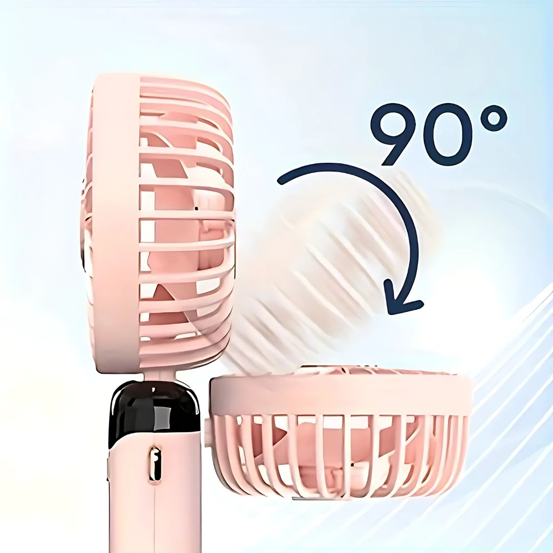 Wiederaufladbarer Handheld Mini Ventilator | 5-Geschwindigkeits, 90-Grad Einstellbar & Leise für Büro, Zuhause & Außenbereich