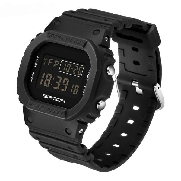 Taktische Schwarz-auf-Schwarz Sportuhr - Robustes digitales Design mit wasserdichter nicht-analoger Uhr