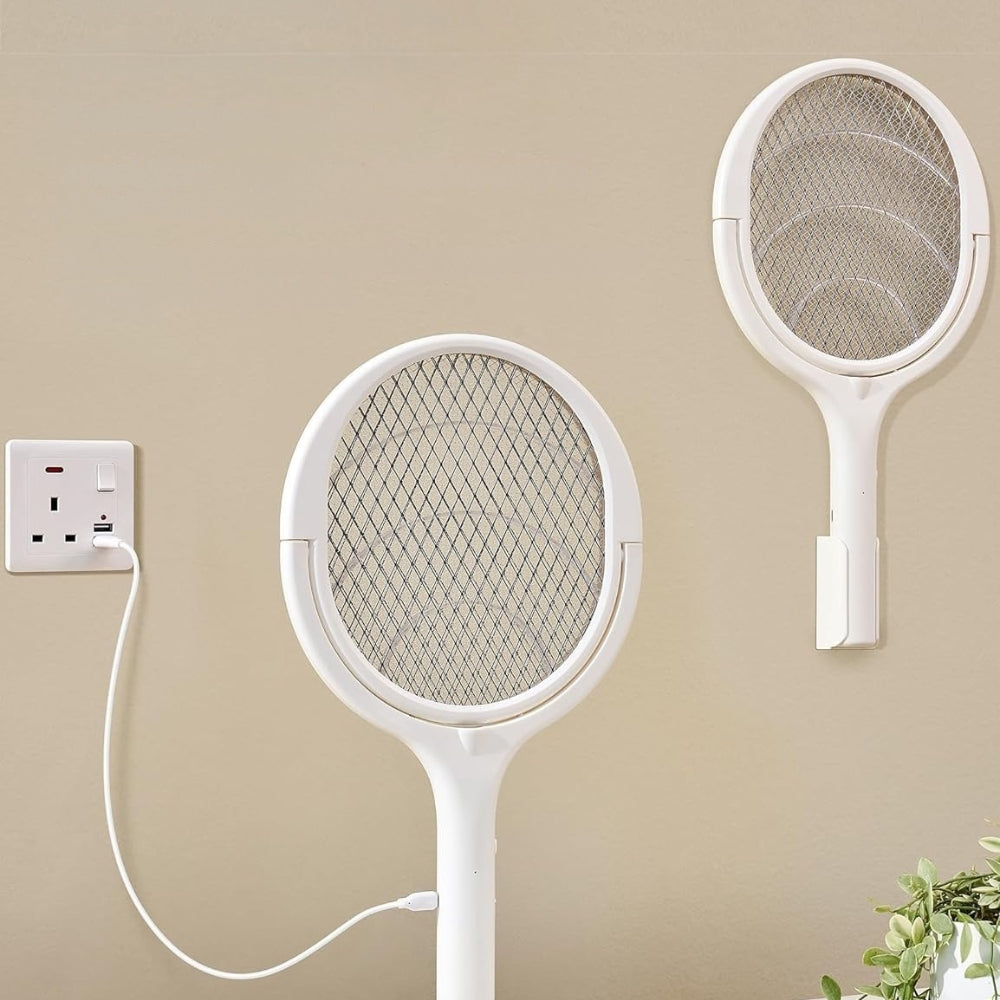 Zelara - Wiederaufladbare elektrische Fliegenklatsche mit rotierendem Kopf und Sicherheitsnetz