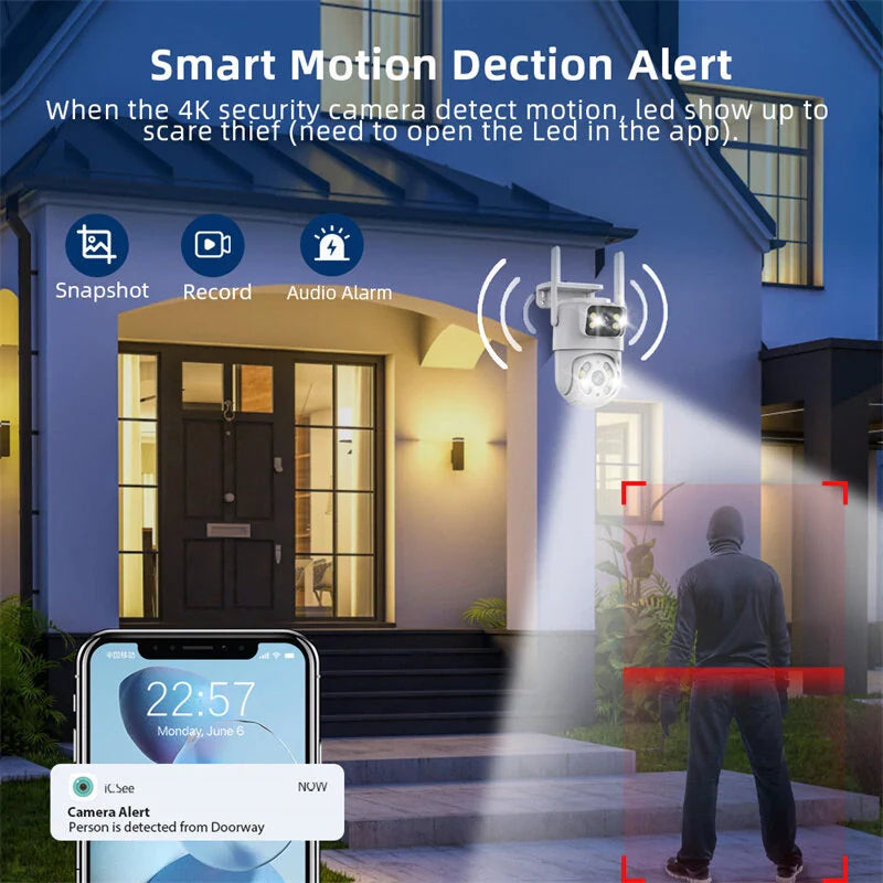 4K Wifi PTZ Überwachungskamera - Hiseeu WS318, Dual-Linse, 6MP, 4X Zoom, KI Menschenerkennung, IP66 wasserdicht, kabellos, Außenbereich Sicherheit, EU-Stecker
