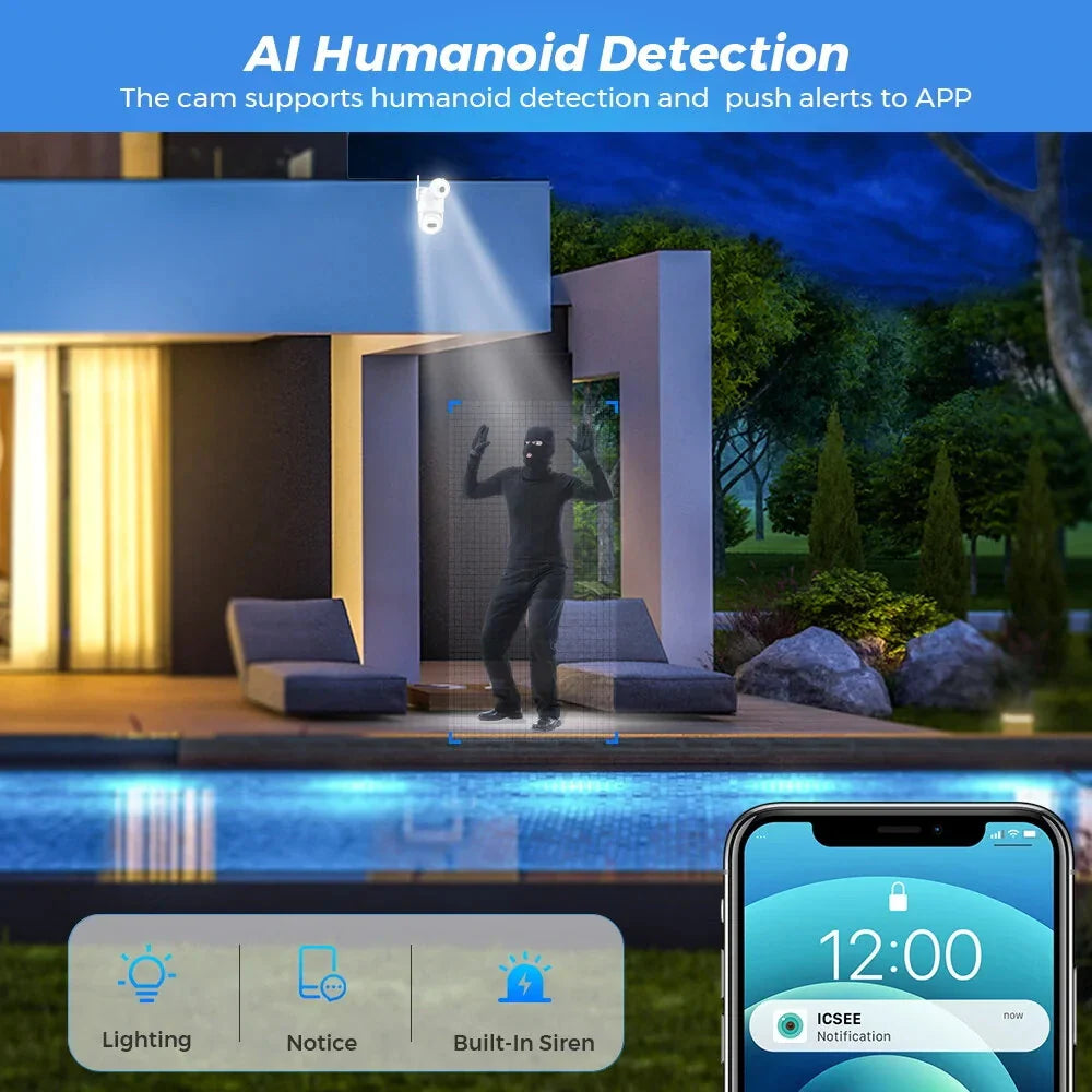 Guudgo 4K WiFi PTZ Outdoor Kamera, Dual-Screen, Menschenerkennung, Nachtsicht, Zwei-Wege-Audio, IP66 Wasserdicht, Bluetooth/ Kabelgebundene CCTV
