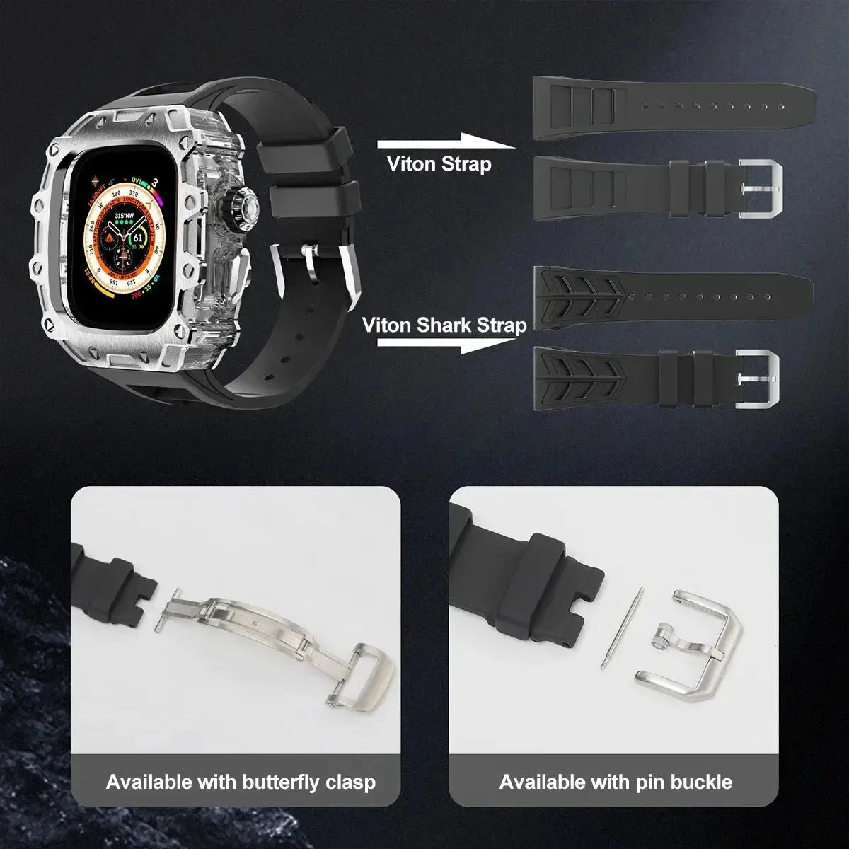 Kombination aus Gehäuse aus Titanlegierung und Fluorkautschukarmband für die Apple Watch Ultra und Ultra 2