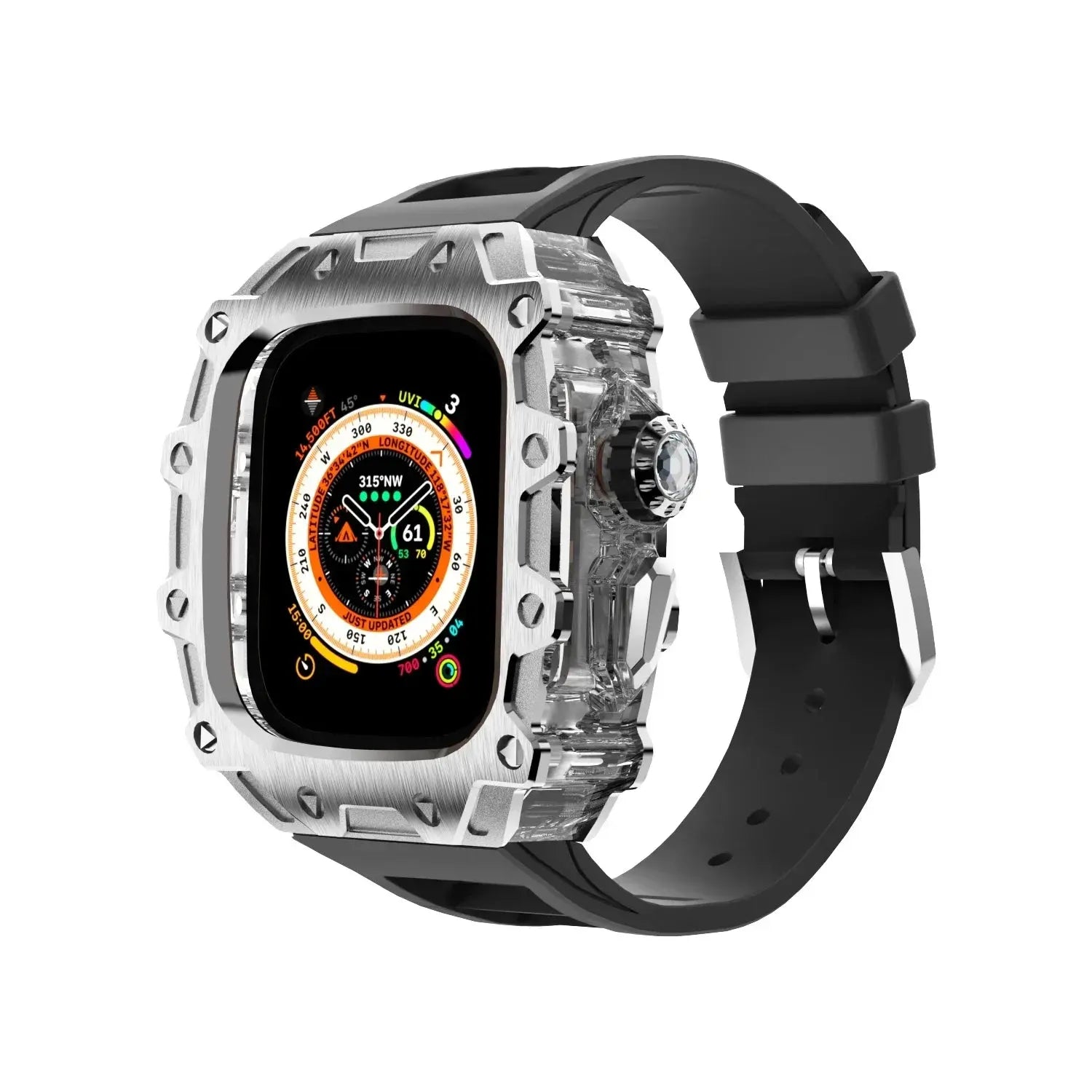 Kombination aus Gehäuse aus Titanlegierung und Fluorkautschukarmband für die Apple Watch Ultra und Ultra 2