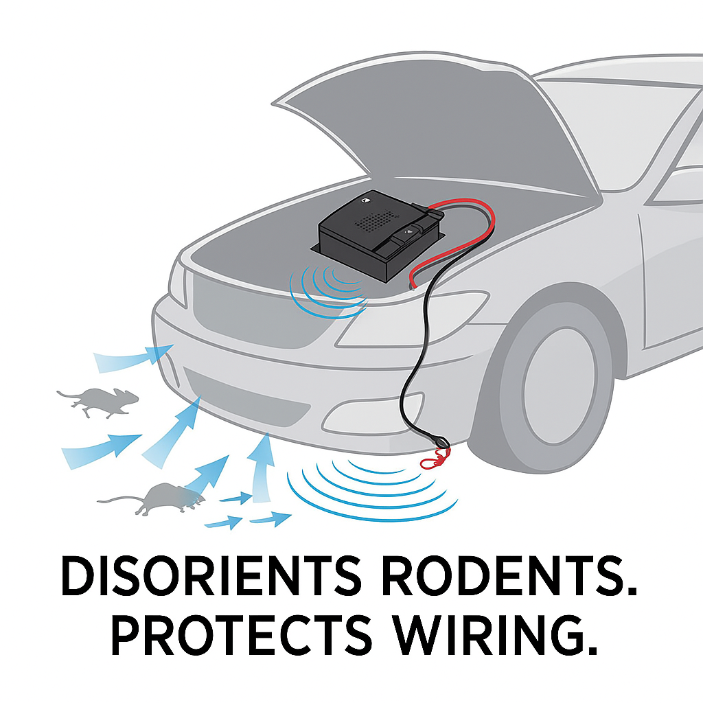 Tragbarer Ultraschall-Mäusevertreiber fürs Auto, Selbstversorgend, 300 ft² Reichweite, LED-Indikator, Ein-/Aus-Schalter