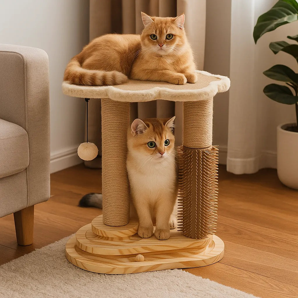 Katzen Kratzbaum mit Liegefläche & Spielbogen | Stabiler Kletterbaum