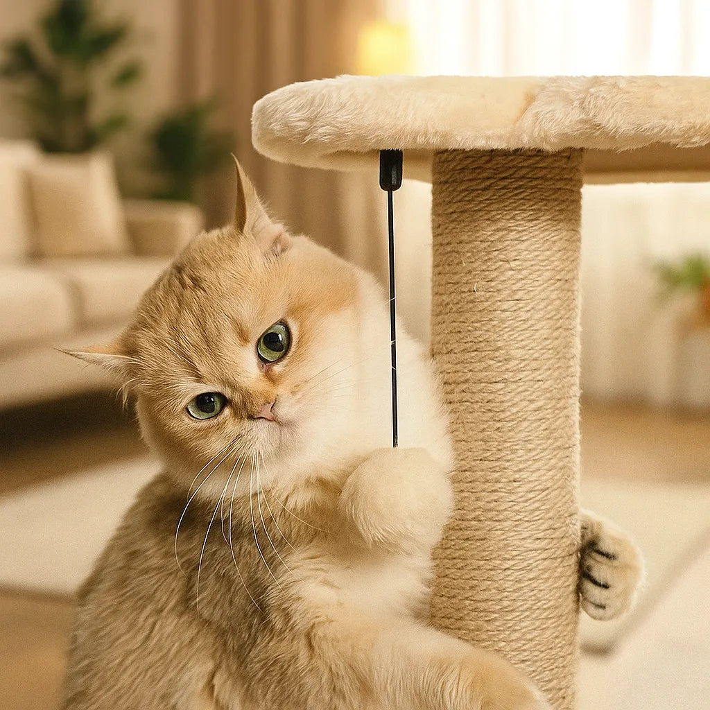 Katzen Kratzbaum mit Liegefläche & Spielbogen | Stabiler Kletterbaum