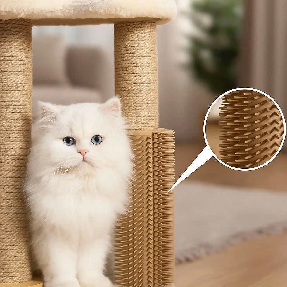 Katzen Kratzbaum mit Liegefläche & Spielbogen | Stabiler Kletterbaum