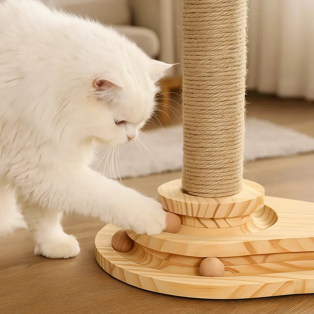Katzen Kratzbaum mit Liegefläche & Spielbogen | Stabiler Kletterbaum