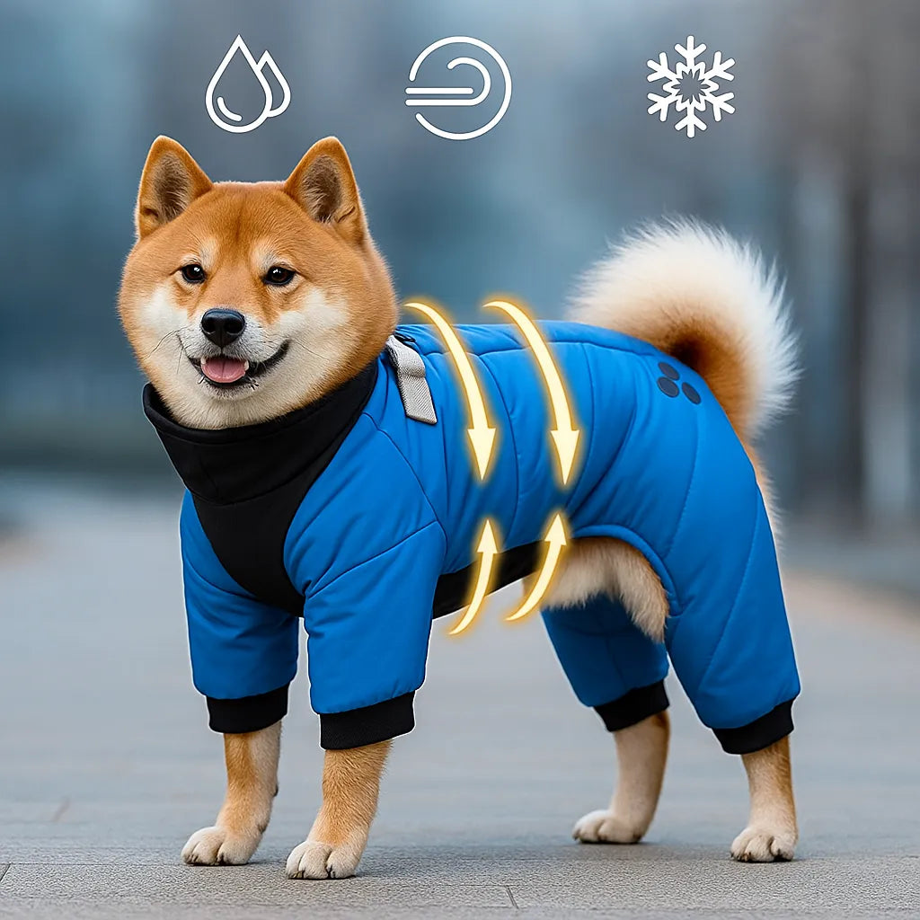 Winter Hundemantel mit Beinen & Kapuze – Wasserdicht, Winddicht, Reflektierend