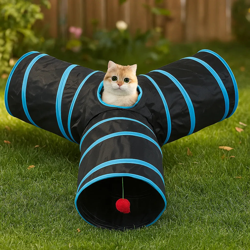 Spieltunnel 3-Wege faltbar für Katzen & kleine Hunde | Katzentunnel