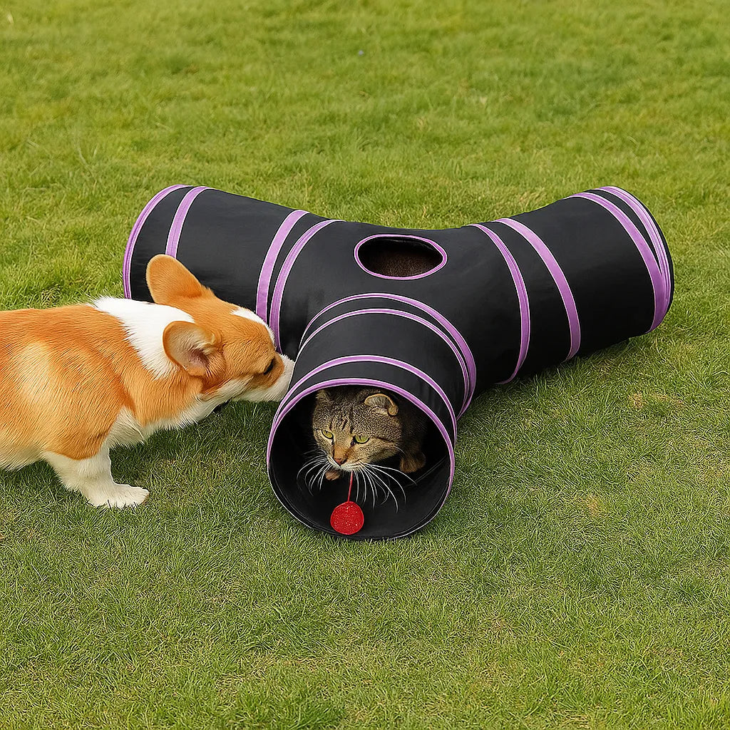 Spieltunnel 3-Wege faltbar für Katzen & kleine Hunde | Katzentunnel
