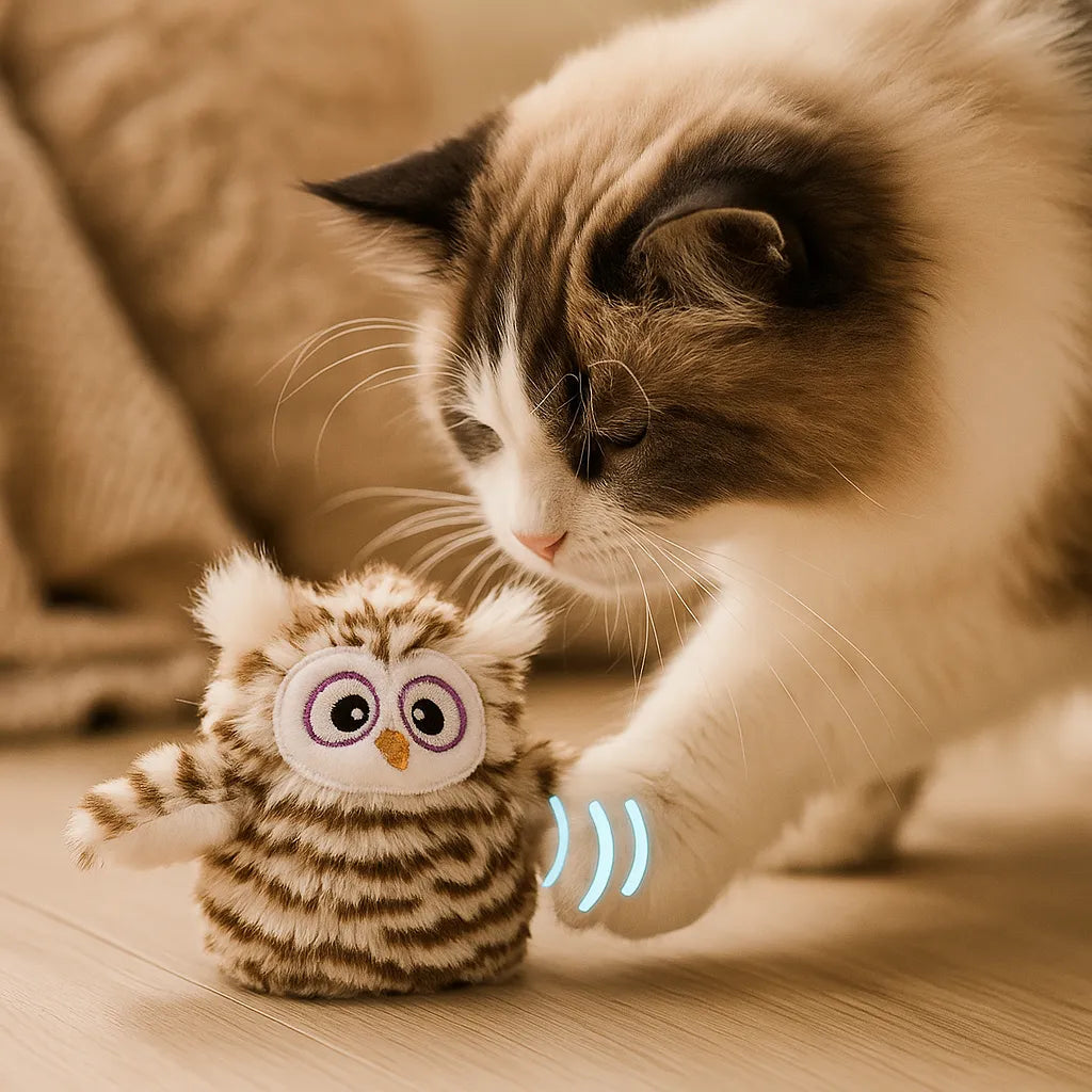 Interaktives Katzenspielzeug Eule mit Sound | Vogelspielzeug Jagdinstinkt