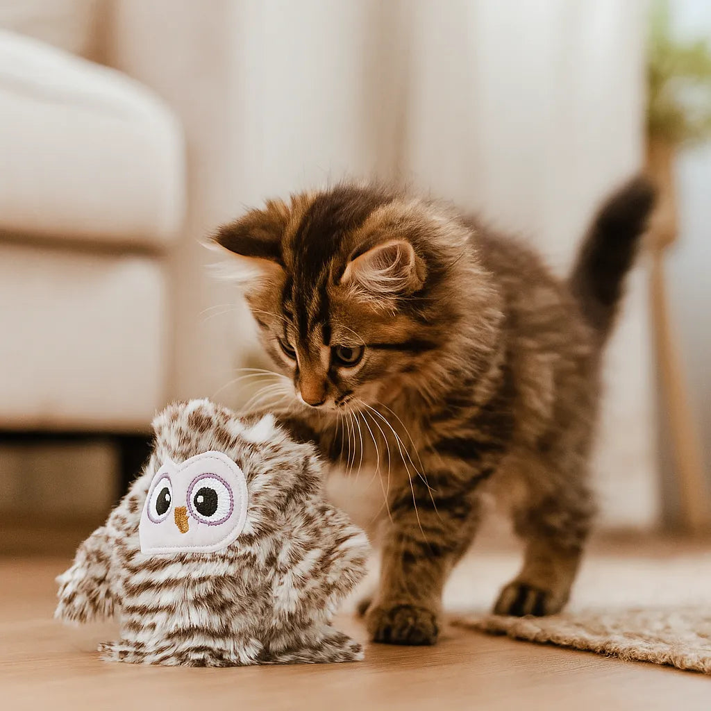 Interaktives Katzenspielzeug Eule mit Sound | Vogelspielzeug Jagdinstinkt