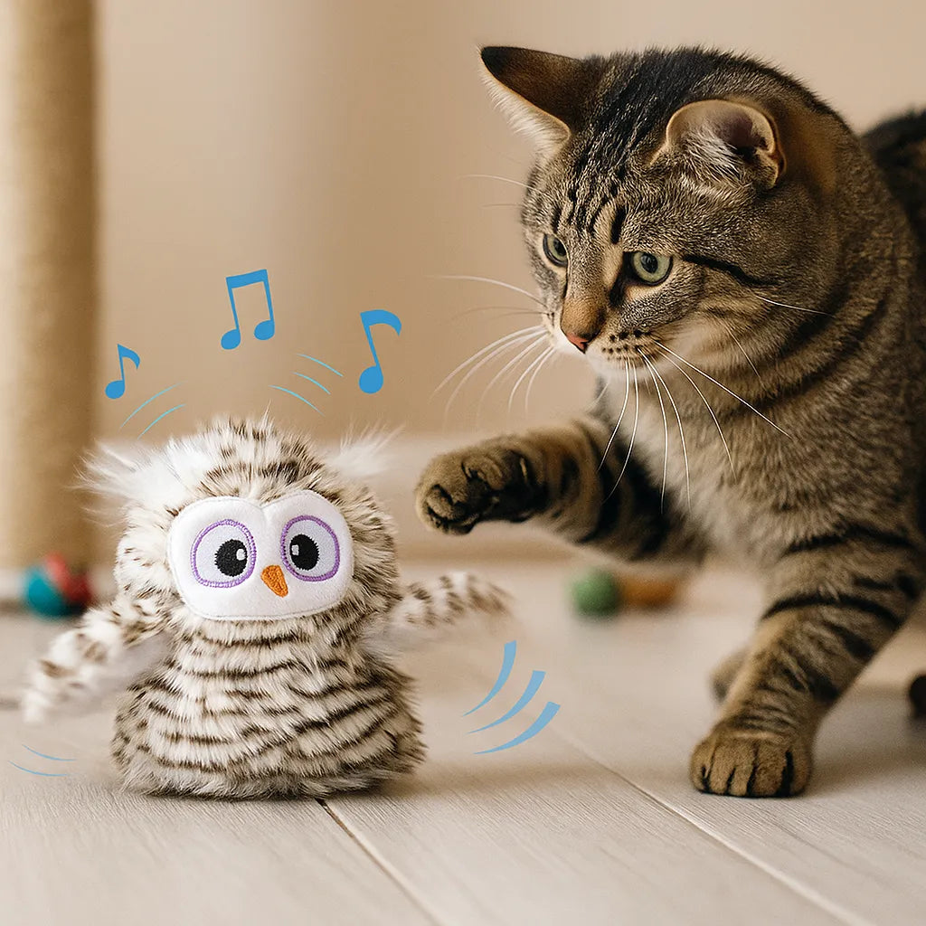 Interaktives Katzenspielzeug Eule mit Sound | Vogelspielzeug Jagdinstinkt
