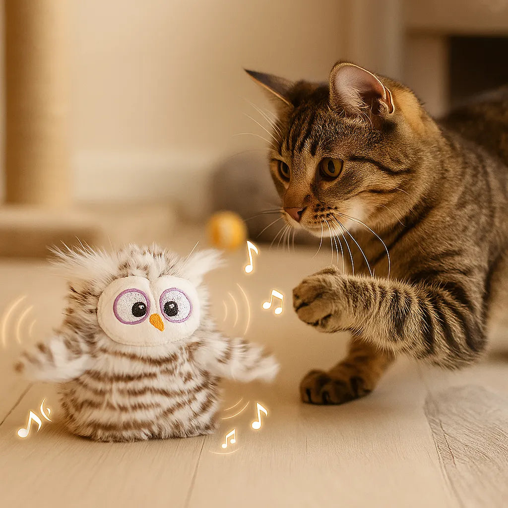 Interaktives Katzenspielzeug Eule mit Sound | Vogelspielzeug Jagdinstinkt