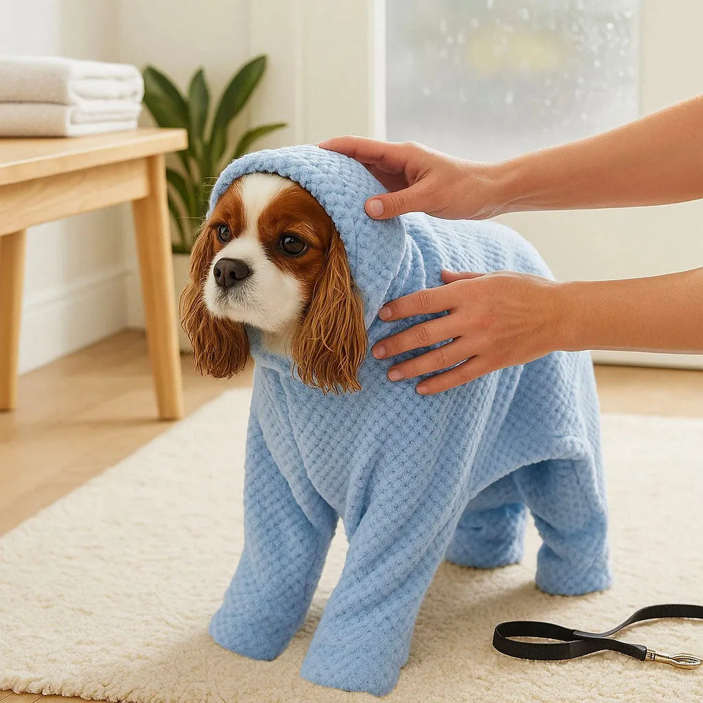 Hundebademantel Saugstark – Mikrofaser Trockentuch mit Kapuze für Hunde