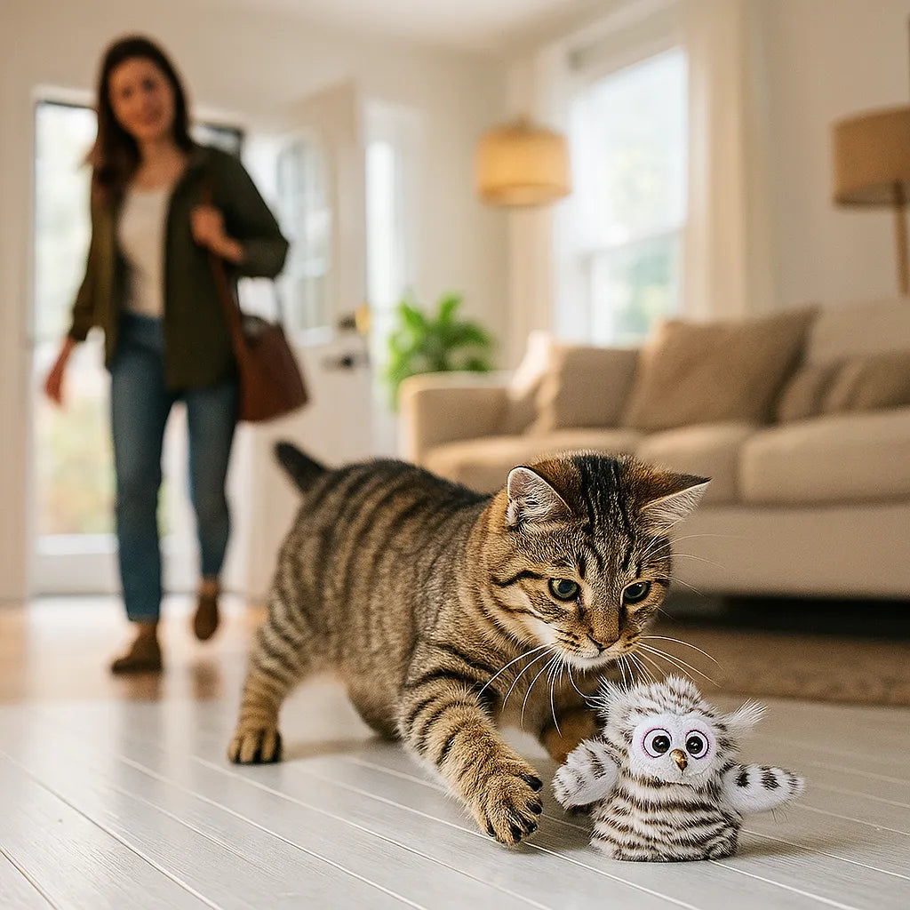 Interaktives Katzenspielzeug Eule mit Sound | Vogelspielzeug Jagdinstinkt