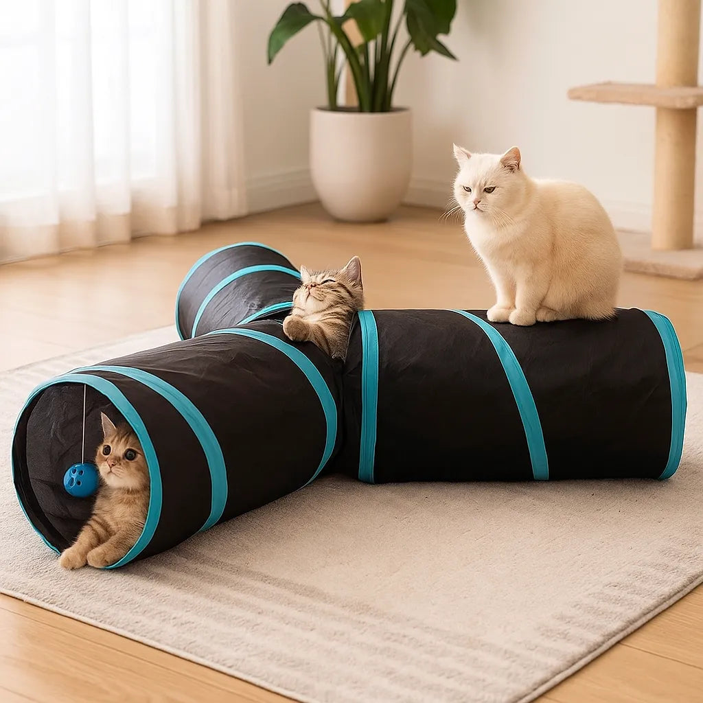 Spieltunnel 3-Wege faltbar für Katzen & kleine Hunde | Katzentunnel