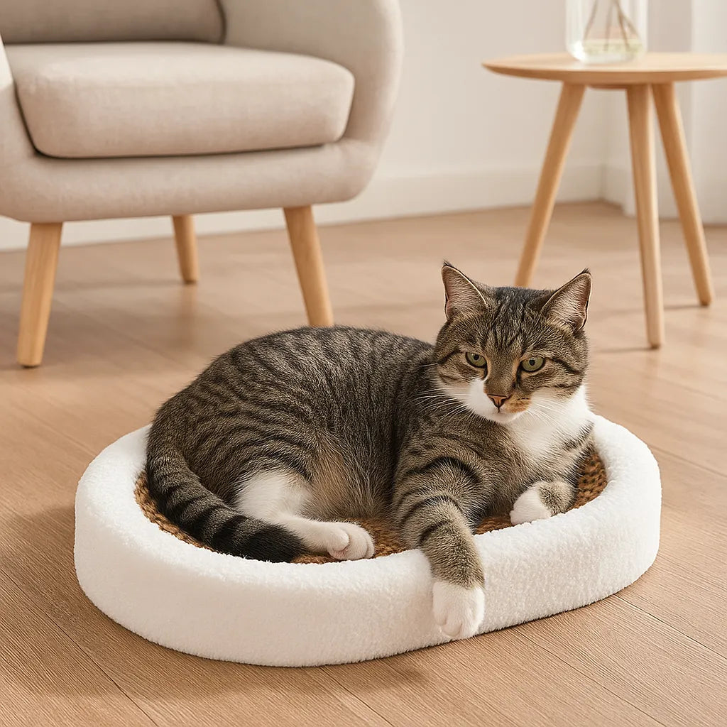 Katzenbett mit Kratzfläche | 2-in-1 Kuschelbett & Kratzmöbel