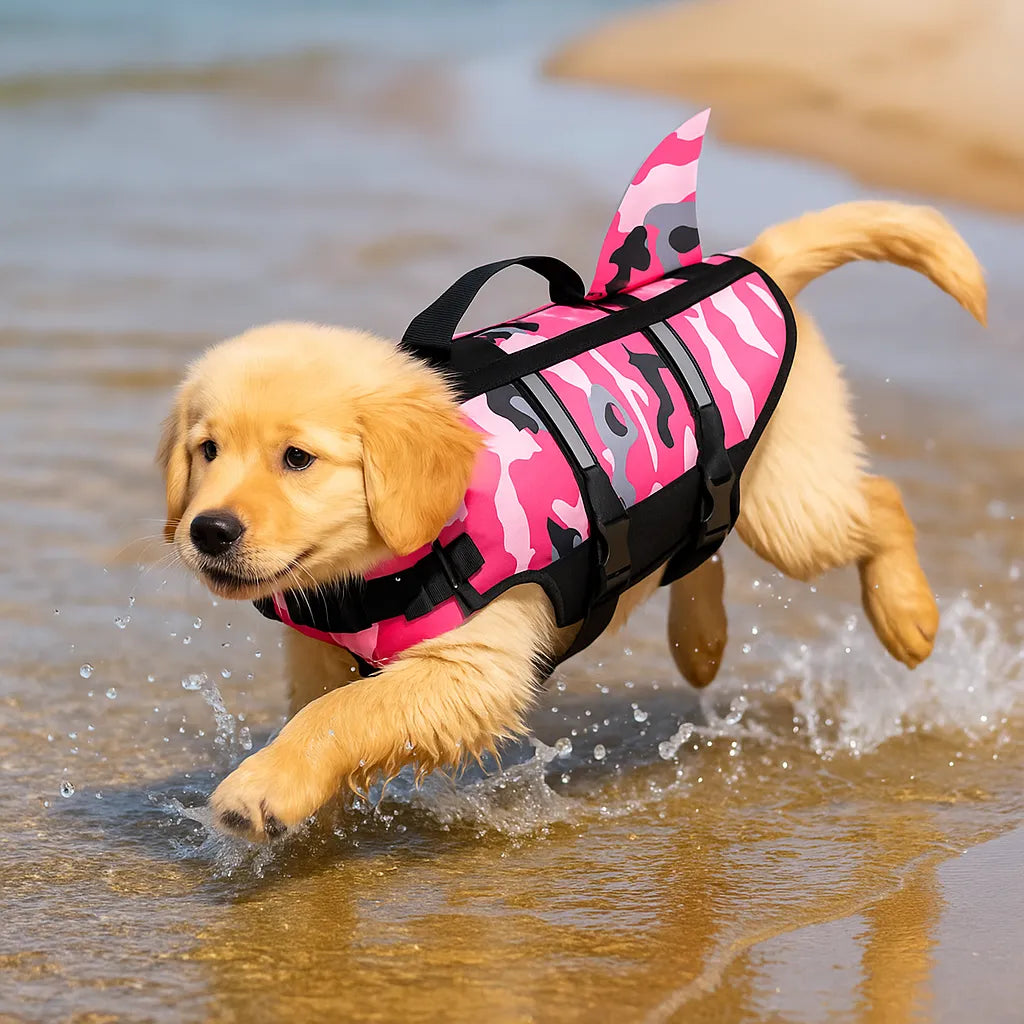 Schwimmweste Hund mit Sharkfin | Sicher & reflektierend mit Griff