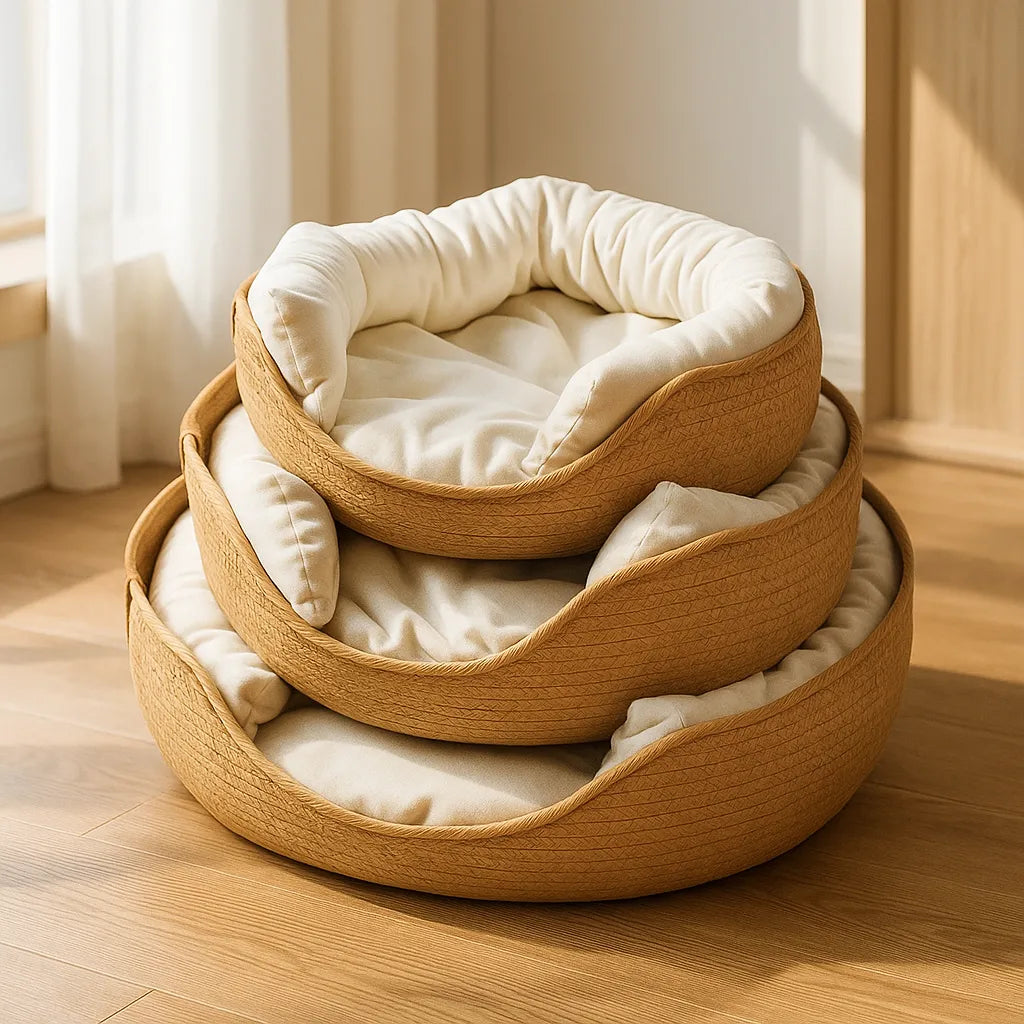 Hundebett geflochten – Atmungsaktiv & mit waschbarem Kissen