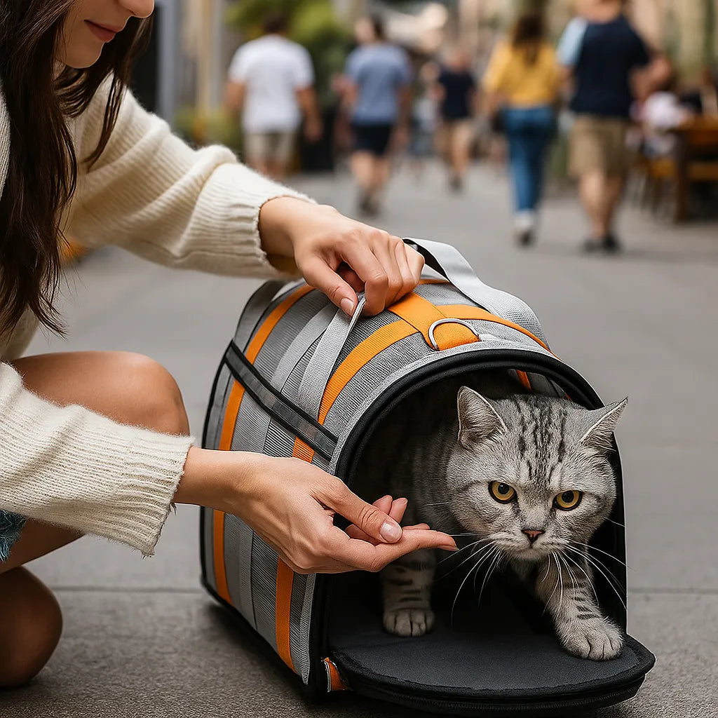 Katzen Transportbox weich & faltbar | Atmungsaktive Tragetasche mit Netz & Tragegriff
