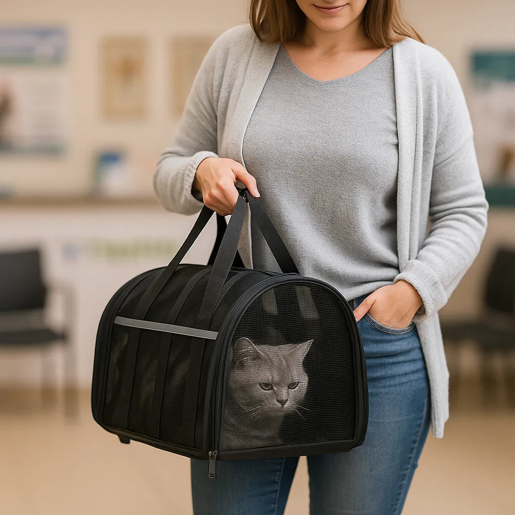 Katzen Transportbox weich & faltbar | Atmungsaktive Tragetasche mit Netz & Tragegriff