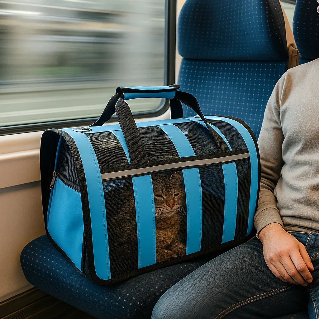 Katzen Transportbox weich & faltbar | Atmungsaktive Tragetasche mit Netz & Tragegriff
