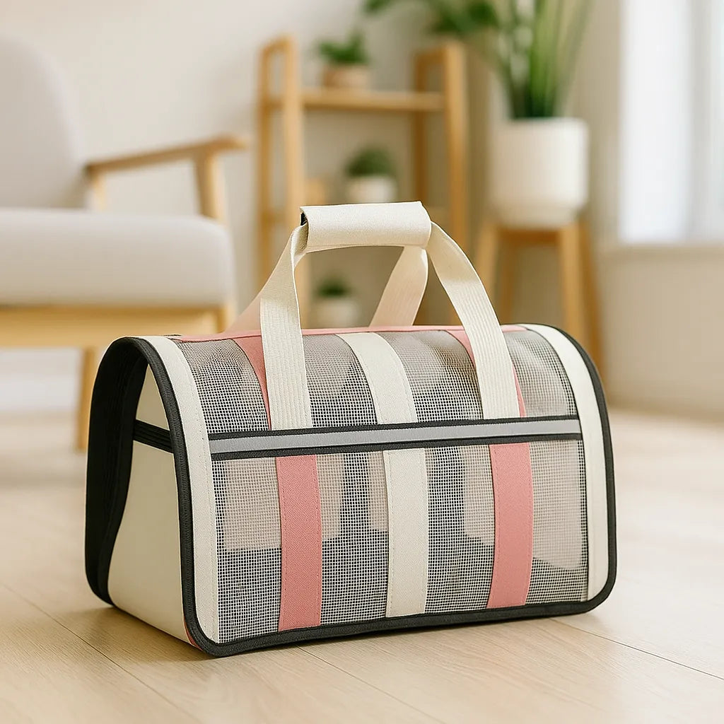 Katzen Transportbox weich & faltbar | Atmungsaktive Tragetasche mit Netz & Tragegriff