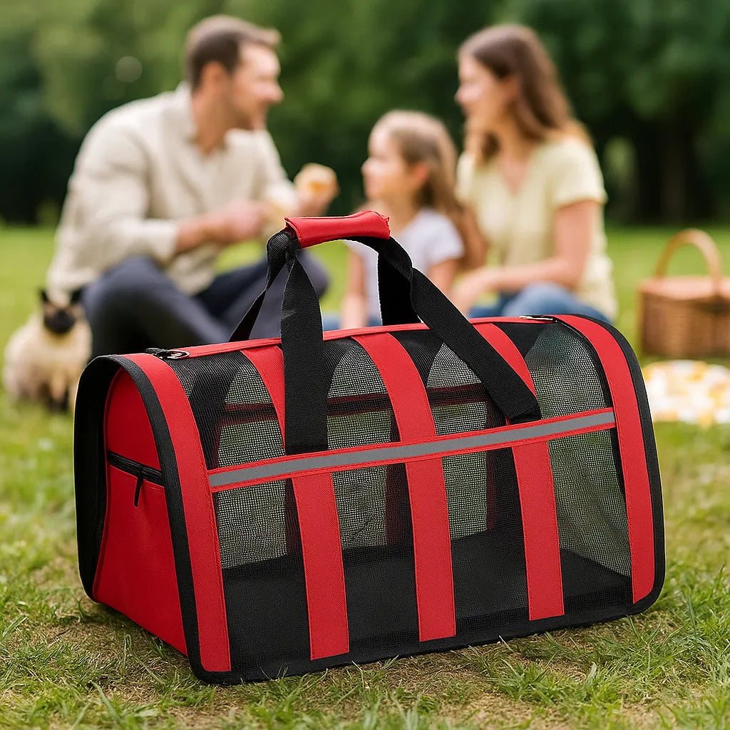 Katzen Transportbox weich & faltbar | Atmungsaktive Tragetasche mit Netz & Tragegriff